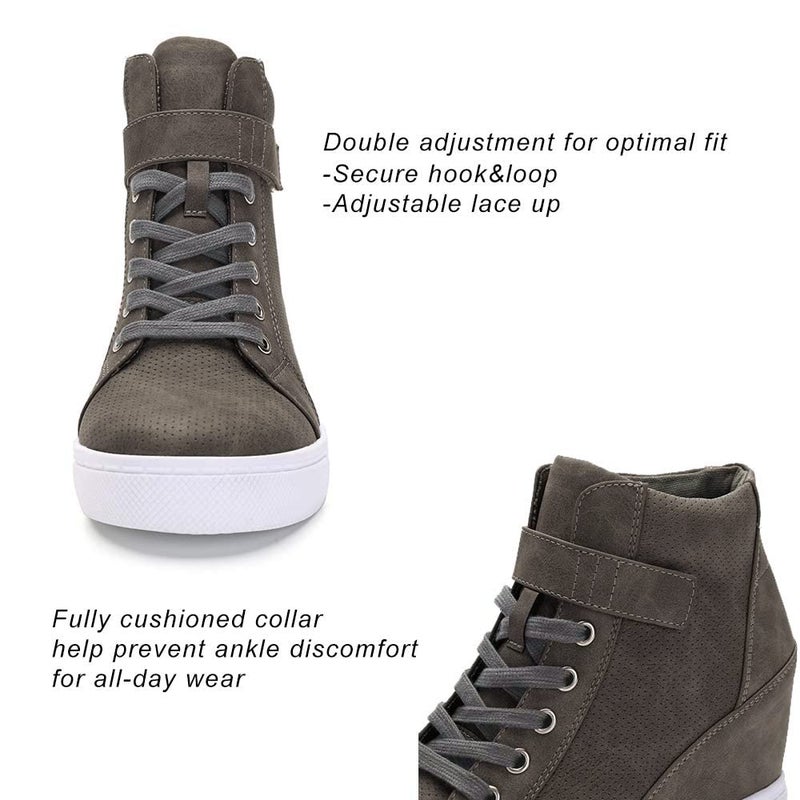 Athlefit Women's Lace Up Wedge Sneakers High Top Fashion Sneakers Ankle Booties Size 7 Grey - Image 4